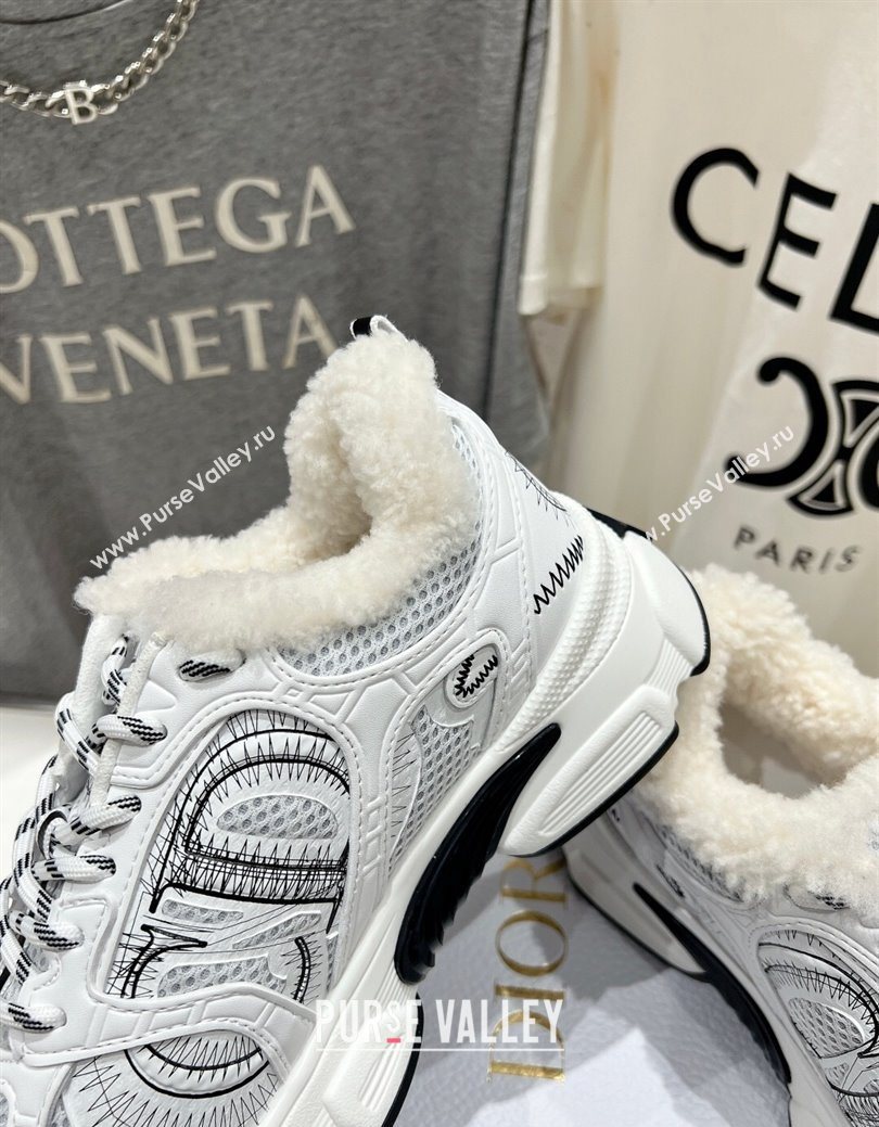 Dior Chrono Sneakers in Mesh, Leather-Effect and Wool White/Black2 2025 1029 (MD-251029073)