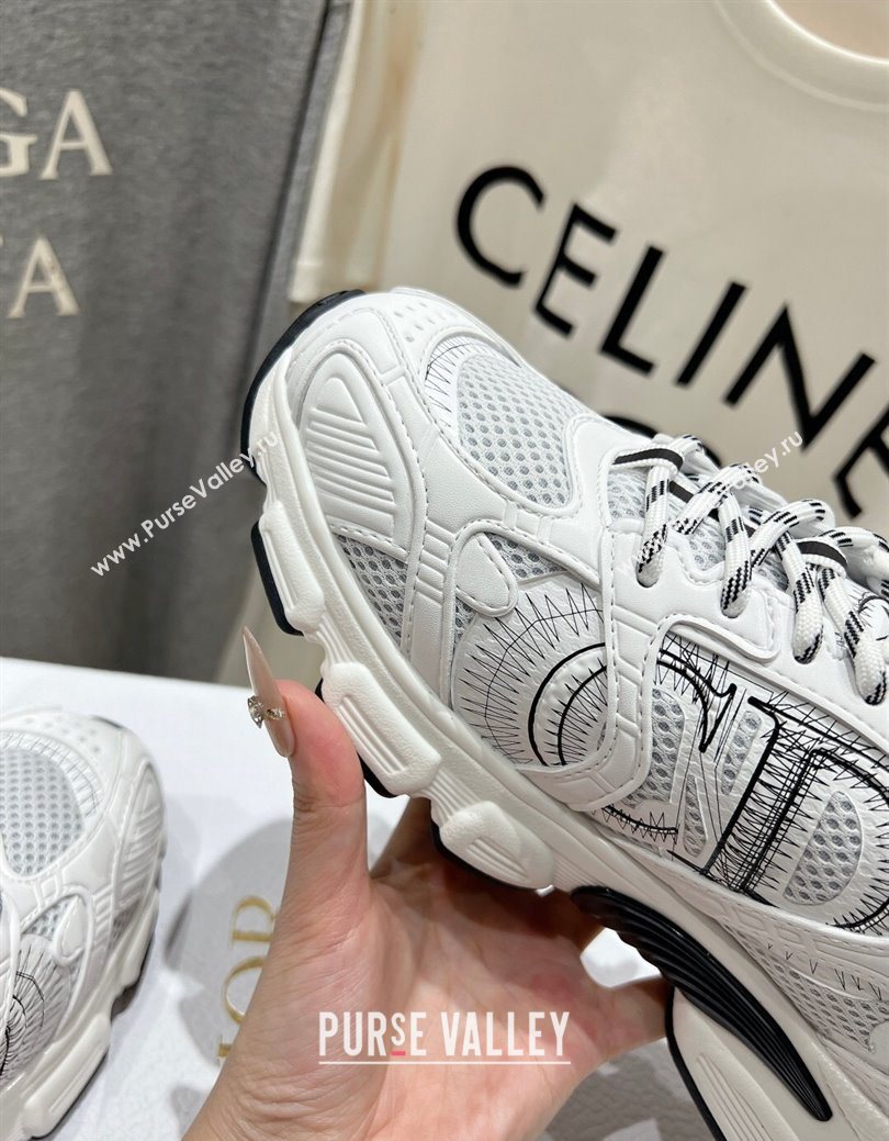 Dior Chrono Sneakers in Mesh, Leather-Effect and Wool White/Black2 2025 1029 (MD-251029073)