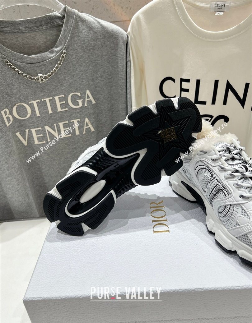 Dior Chrono Sneakers in Mesh, Leather-Effect and Wool White/Black2 2025 1029 (MD-251029073)