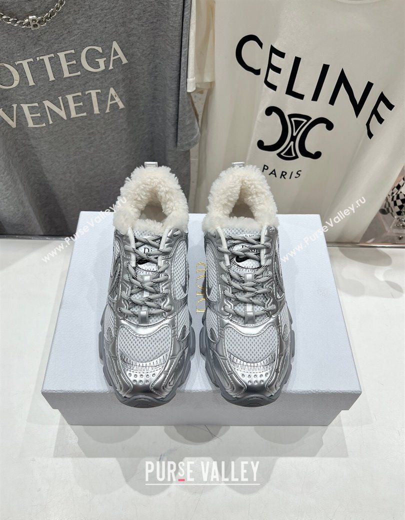 Dior Chrono Sneakers in Mesh, Leather-Effect and Wool Silver/Grey 2025 1029 (MD-251029074)