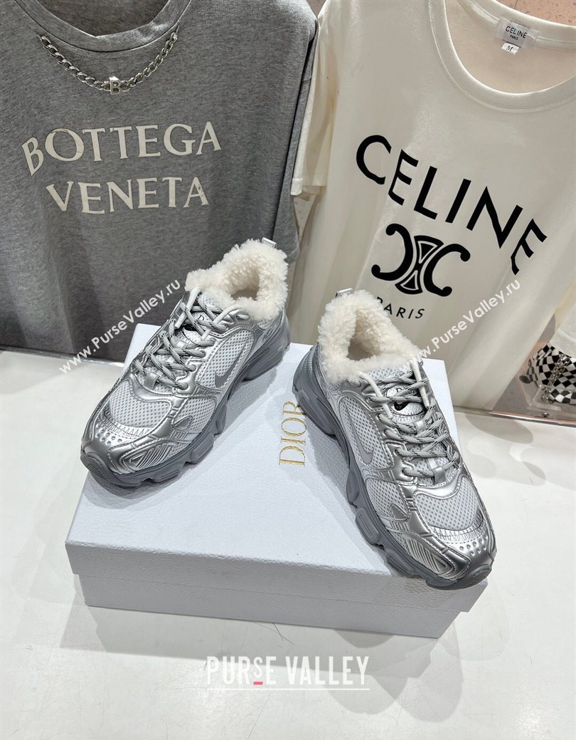 Dior Chrono Sneakers in Mesh, Leather-Effect and Wool Silver/Grey 2025 1029 (MD-251029074)