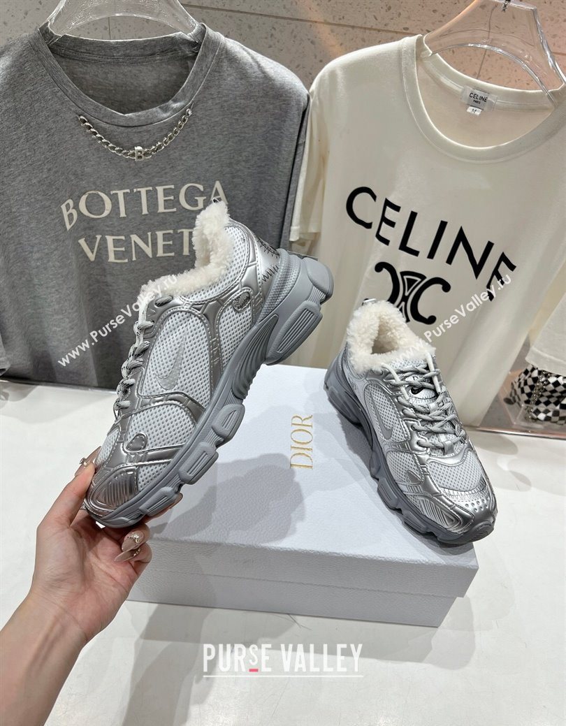 Dior Chrono Sneakers in Mesh, Leather-Effect and Wool Silver/Grey 2025 1029 (MD-251029074)