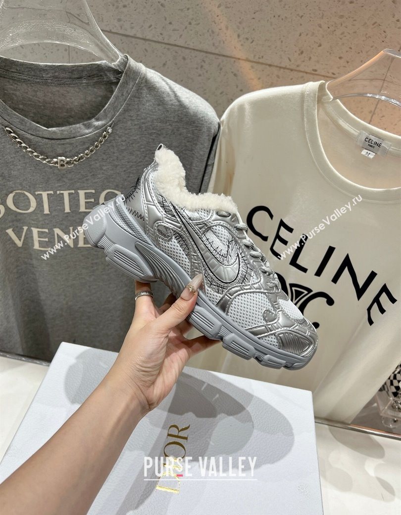 Dior Chrono Sneakers in Mesh, Leather-Effect and Wool Silver/Grey 2025 1029 (MD-251029074)