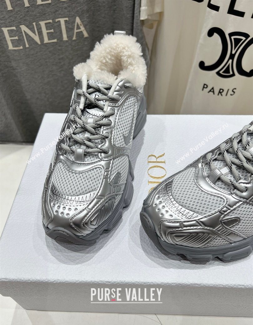 Dior Chrono Sneakers in Mesh, Leather-Effect and Wool Silver/Grey 2025 1029 (MD-251029074)
