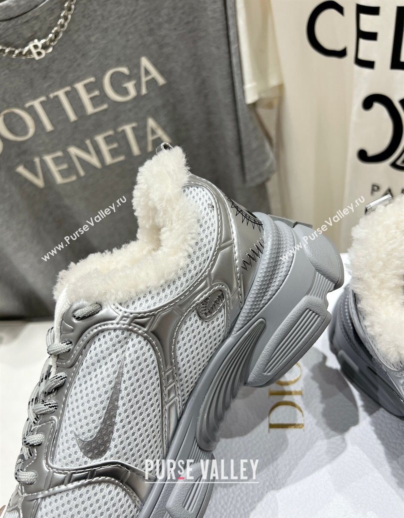 Dior Chrono Sneakers in Mesh, Leather-Effect and Wool Silver/Grey 2025 1029 (MD-251029074)