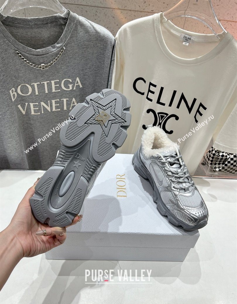 Dior Chrono Sneakers in Mesh, Leather-Effect and Wool Silver/Grey 2025 1029 (MD-251029074)