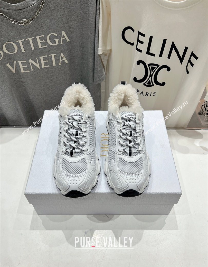 Dior Chrono Sneakers in Mesh, Leather-Effect and Wool White/Grey 2025 1029 (MD-251029075)