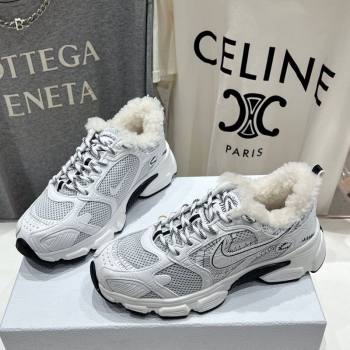 Dior Chrono Sneakers in Mesh, Leather-Effect and Wool White/Grey 2025 1029 (MD-251029075)