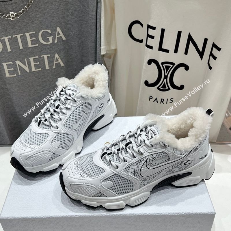 Dior Chrono Sneakers in Mesh, Leather-Effect and Wool White/Grey 2025 1029 (MD-251029075)