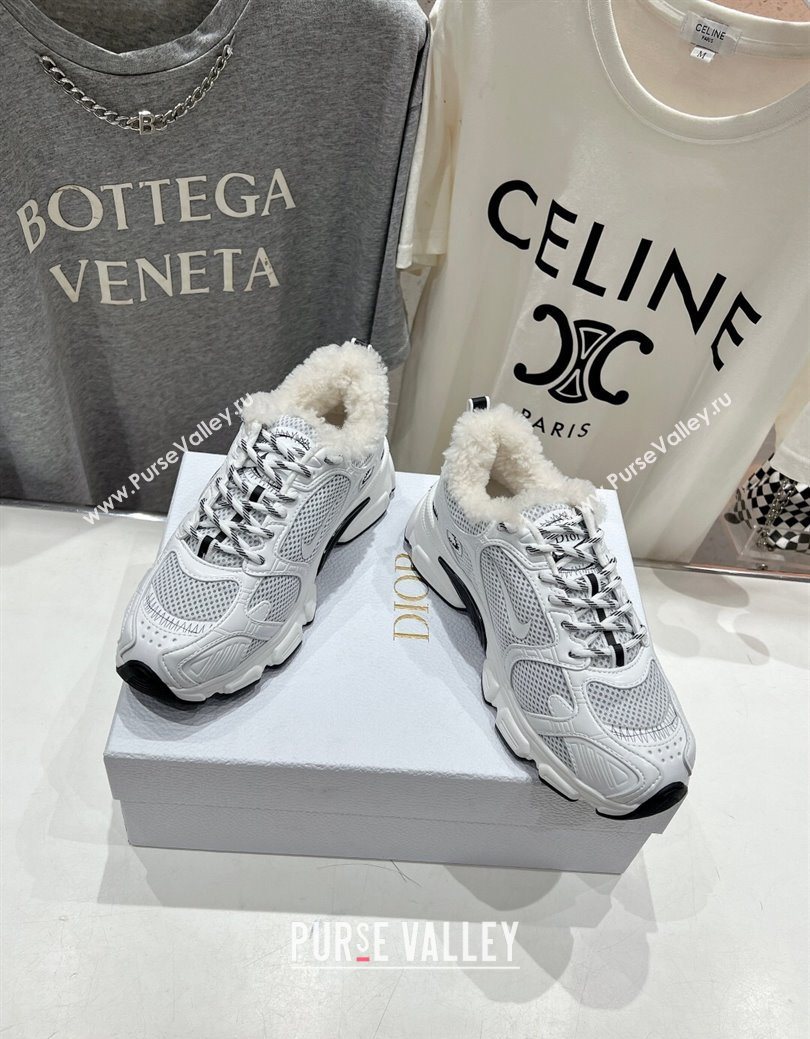 Dior Chrono Sneakers in Mesh, Leather-Effect and Wool White/Grey 2025 1029 (MD-251029075)