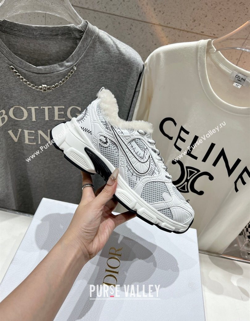 Dior Chrono Sneakers in Mesh, Leather-Effect and Wool White/Grey 2025 1029 (MD-251029075)