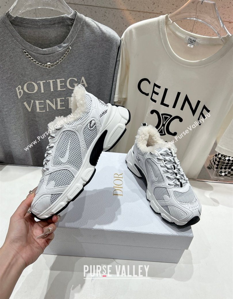Dior Chrono Sneakers in Mesh, Leather-Effect and Wool White/Grey 2025 1029 (MD-251029075)