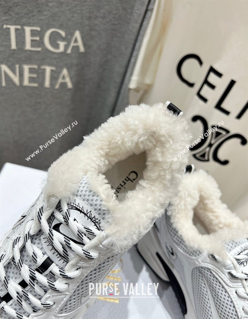 Dior Chrono Sneakers in Mesh, Leather-Effect and Wool White/Grey 2025 1029 (MD-251029075)