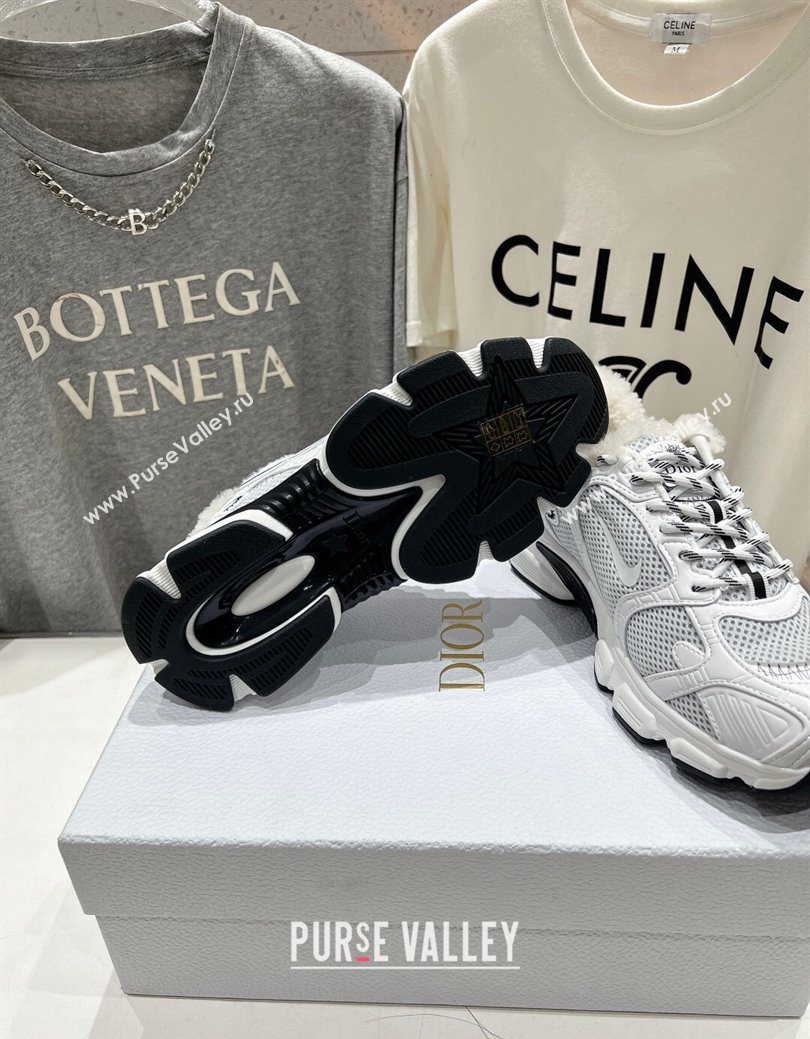 Dior Chrono Sneakers in Mesh, Leather-Effect and Wool White/Grey 2025 1029 (MD-251029075)