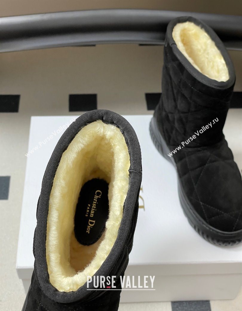 Dior DiorAlps Frost Ankle Boots in Cannage Suede and Wool Black 2025 1029 (MD-251029004)
