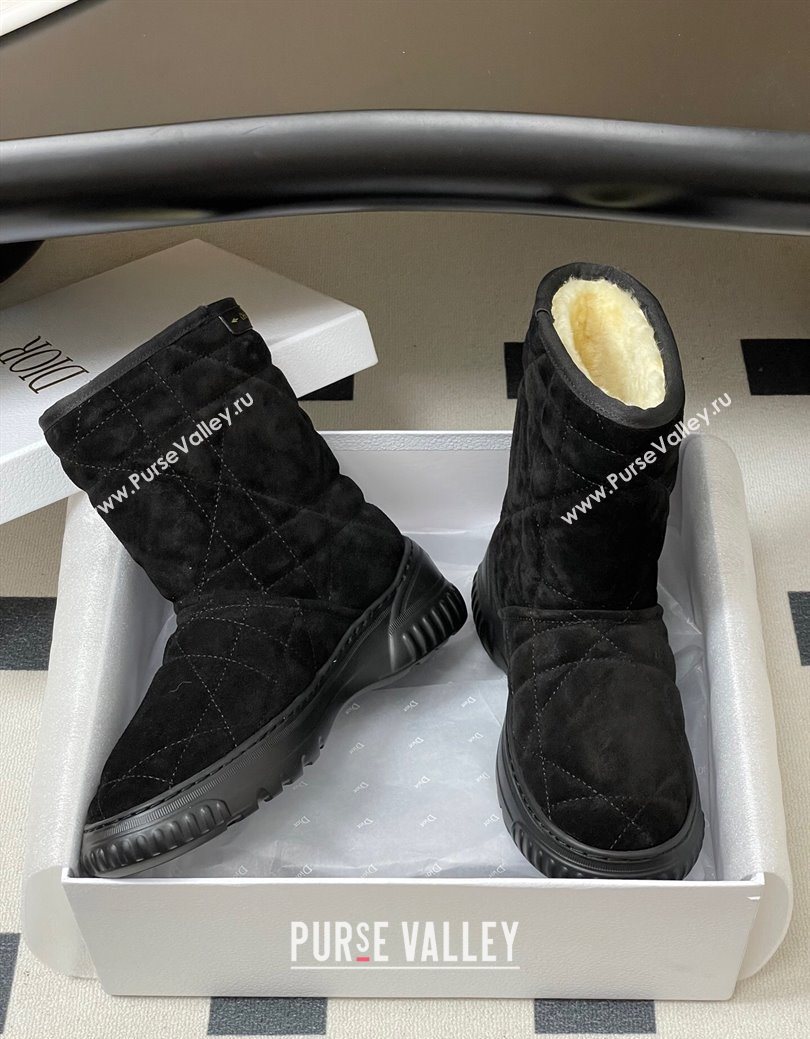 Dior DiorAlps Frost Ankle Boots in Cannage Suede and Wool Black 2025 1029 (MD-251029004)