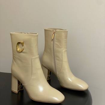 Dior D-Art Heeled Ankle Boots 8cm in Calfskin with CD Letters Beige 2025 1029 (MD-251029044)