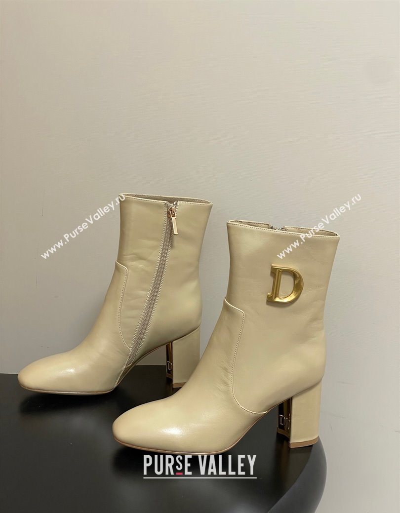 Dior D-Art Heeled Ankle Boots 8cm in Calfskin with CD Letters Beige 2025 1029 (MD-251029044)