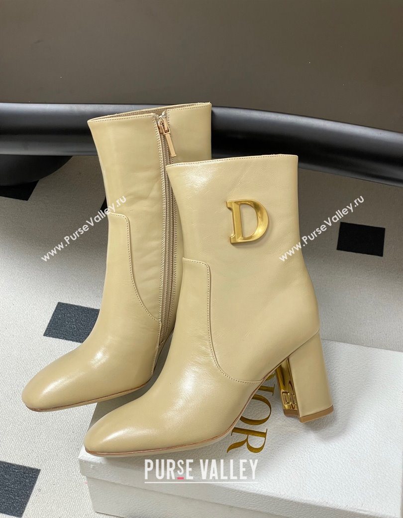 Dior D-Art Heeled Ankle Boots 8cm in Calfskin with CD Letters Beige 2025 1029 (MD-251029044)