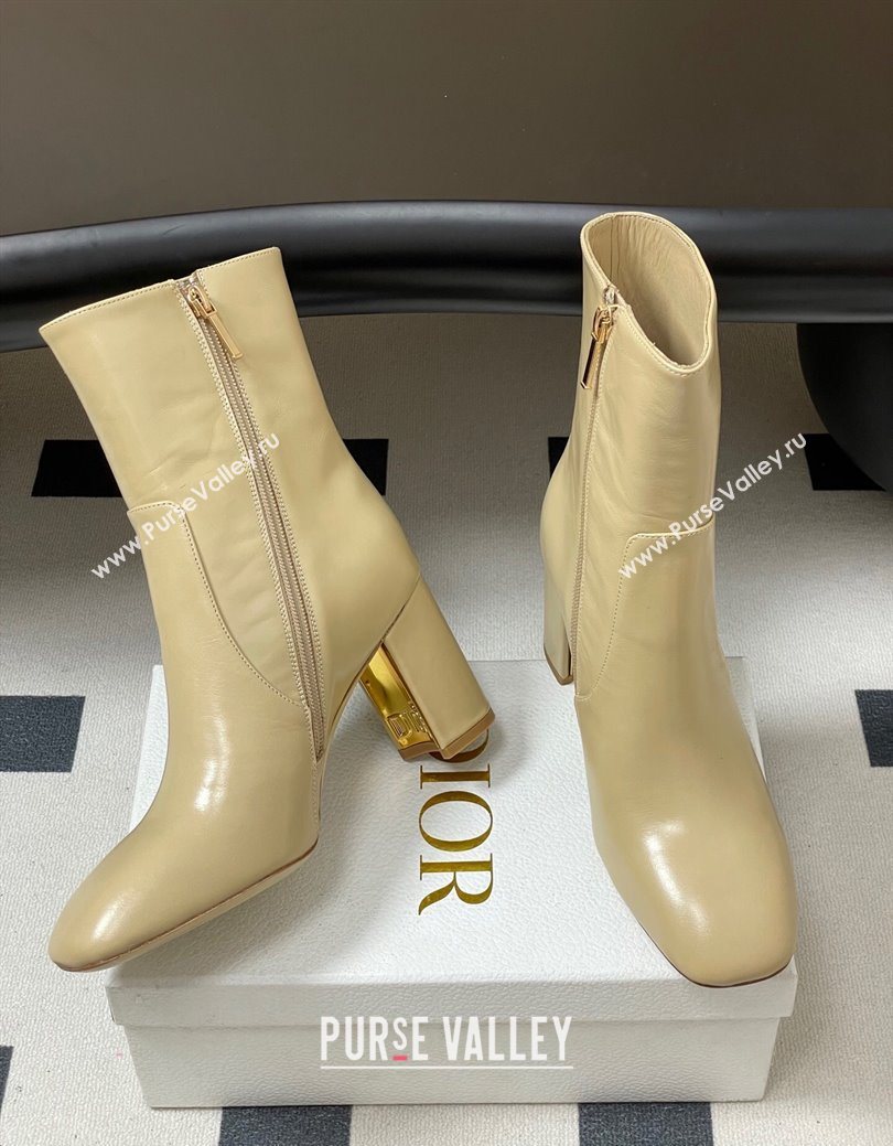 Dior D-Art Heeled Ankle Boots 8cm in Calfskin with CD Letters Beige 2025 1029 (MD-251029044)
