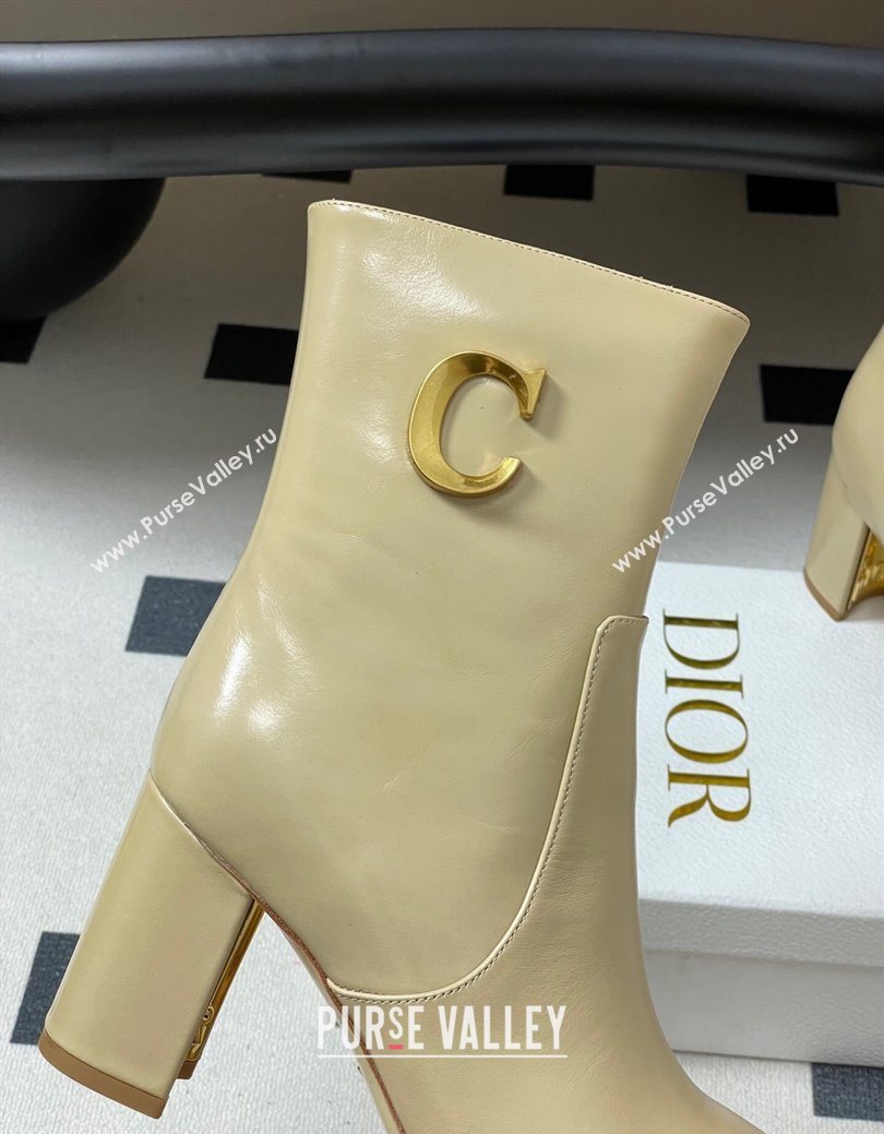 Dior D-Art Heeled Ankle Boots 8cm in Calfskin with CD Letters Beige 2025 1029 (MD-251029044)