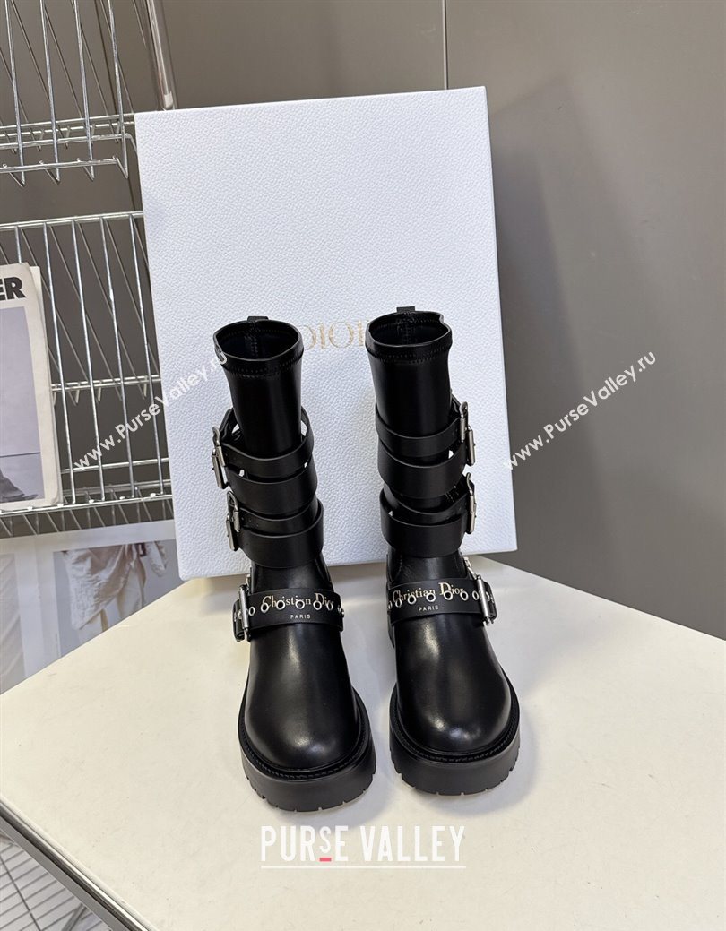 Dior D-Fight Ankle Boots in Calfskin and Leather-Effect Stretch Material with Buckle Black 2025 (MD-251029046)
