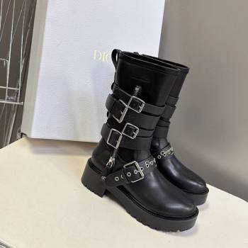 Dior D-Fight Ankle Boots in Calfskin and Leather-Effect Stretch Material with Buckle Black 2025 (MD-251029046)