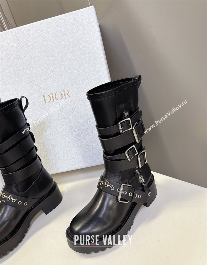 Dior D-Fight Ankle Boots in Calfskin and Leather-Effect Stretch Material with Buckle Black 2025 (MD-251029046)