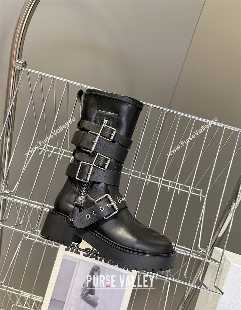 Dior D-Fight Ankle Boots in Calfskin and Leather-Effect Stretch Material with Buckle Black 2025 (MD-251029046)