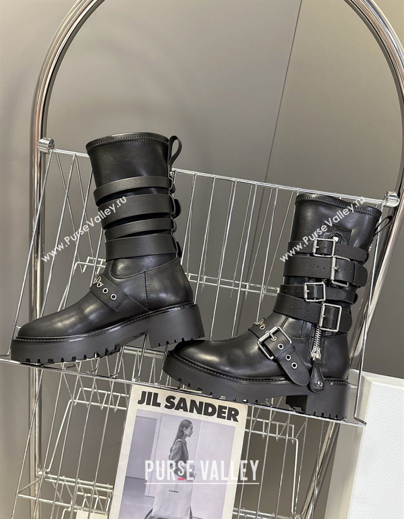 Dior D-Fight Ankle Boots in Calfskin and Leather-Effect Stretch Material with Buckle Black 2025 (MD-251029046)