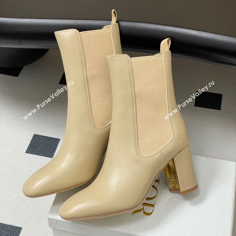 Dior D-Art Heeled Ankle Boots 8cm in Calfskin Leather Beige 2025 1029 (MD-251029041)