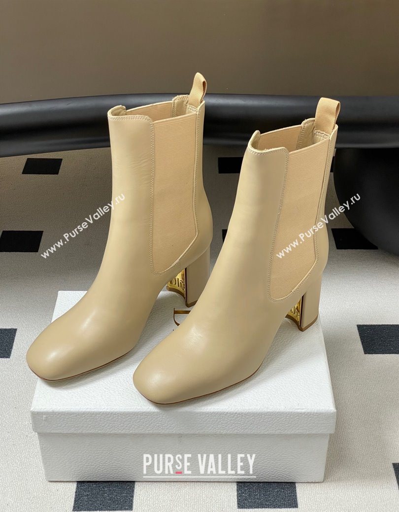Dior D-Art Heeled Ankle Boots 8cm in Calfskin Leather Beige 2025 1029 (MD-251029041)