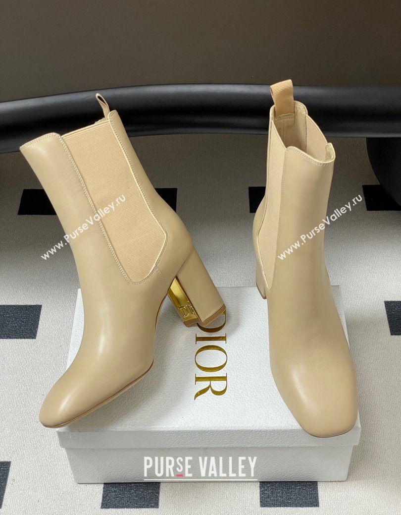 Dior D-Art Heeled Ankle Boots 8cm in Calfskin Leather Beige 2025 1029 (MD-251029041)