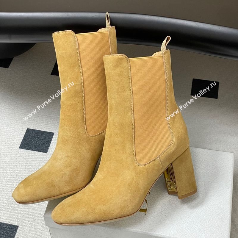 Dior D-Art Heeled Ankle Boots 8cm in Suede Yellow 2025 1029 (MD-251029042)