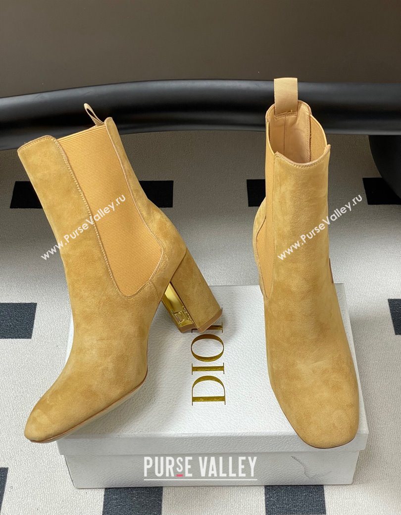 Dior D-Art Heeled Ankle Boots 8cm in Suede Yellow 2025 1029 (MD-251029042)