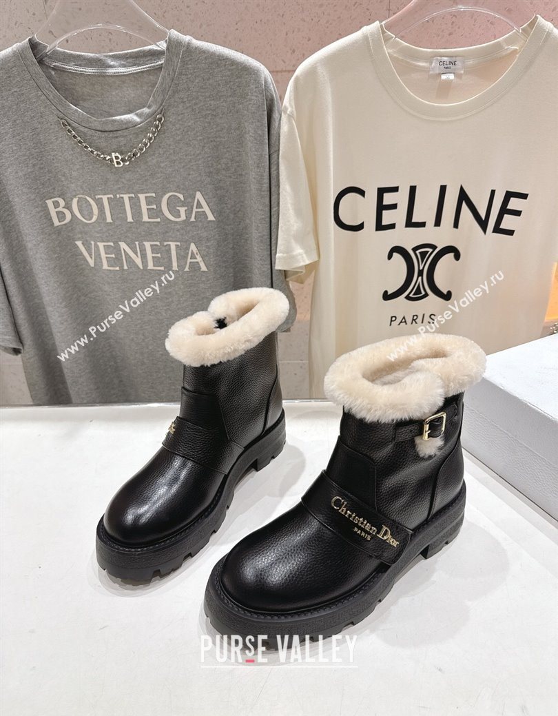 Dior DiorAlps D-Quest Ankle Boots in Black Grained Calfskin and Wool with Buckle Strap 2025 1029 (MD-251029036)