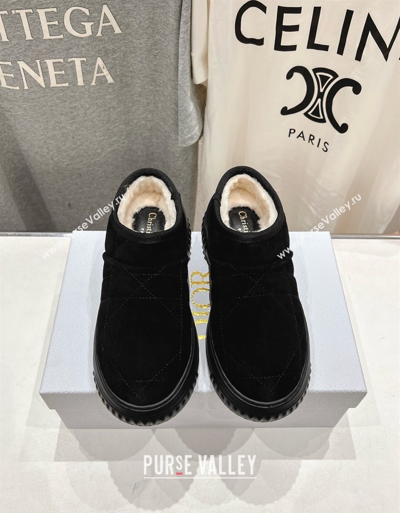 Dior Frost Low Ankle Boots in Cannage Suede and Wool Black 2025 1029 (MD-251029006)