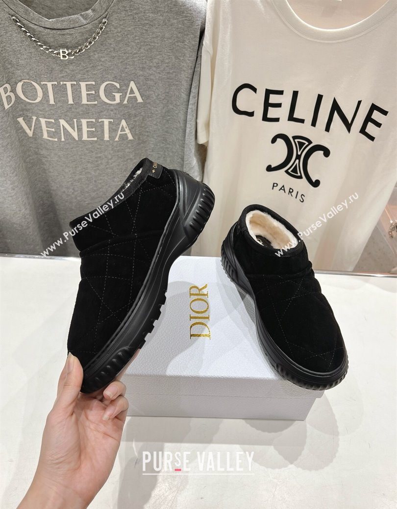 Dior Frost Low Ankle Boots in Cannage Suede and Wool Black 2025 1029 (MD-251029006)
