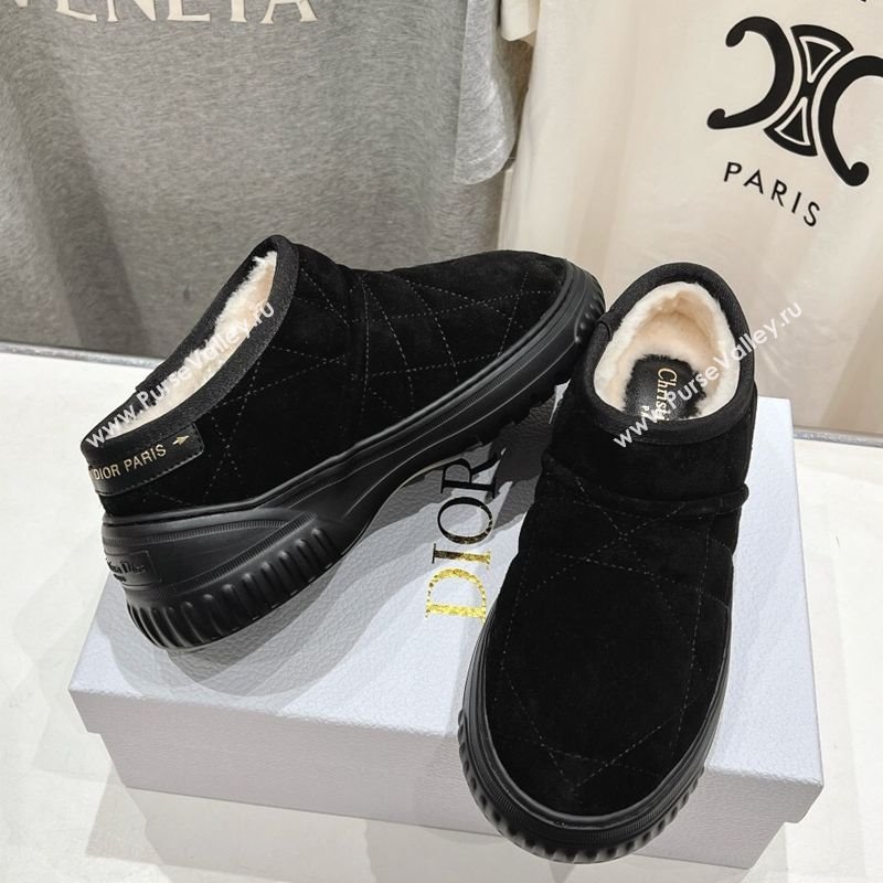 Dior Frost Low Ankle Boots in Cannage Suede and Wool Black 2025 1029 (MD-251029006)