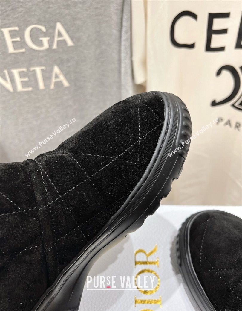 Dior Frost Low Ankle Boots in Cannage Suede and Wool Black 2025 1029 (MD-251029006)