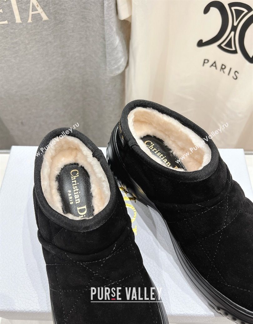 Dior Frost Low Ankle Boots in Cannage Suede and Wool Black 2025 1029 (MD-251029006)