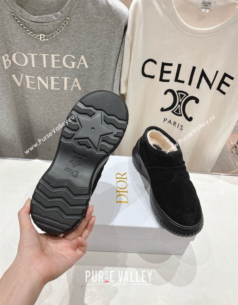 Dior Frost Low Ankle Boots in Cannage Suede and Wool Black 2025 1029 (MD-251029006)