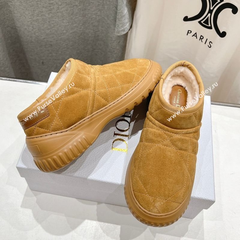 Dior Frost Low Ankle Boots in Cannage Suede and Wool Camel 2025 1029 (MD-251029007)