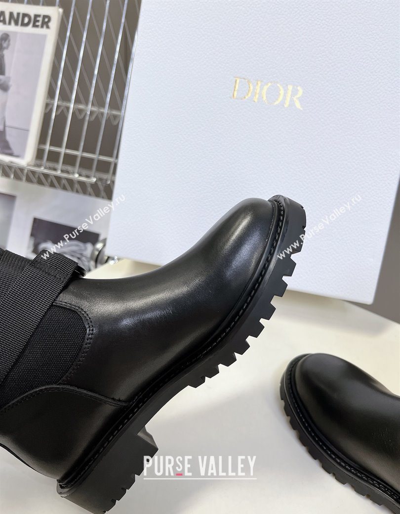 Dior D-Major Flat High Boots in White Miss Dior Print Fabric with Black Calfskin 2025 1029 (MD-251029013)