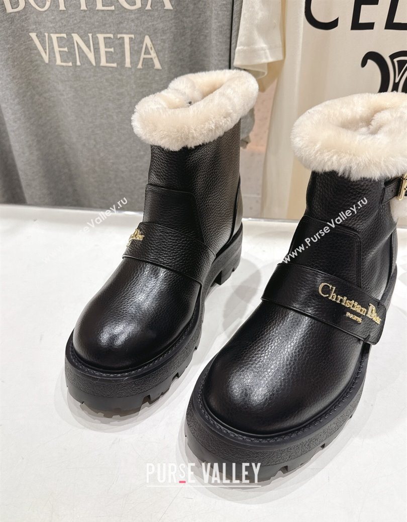 Dior DiorAlps D-Quest Ankle Boots in Black Grained Calfskin and Wool with Buckle Strap 2025 1029 (MD-251029036)