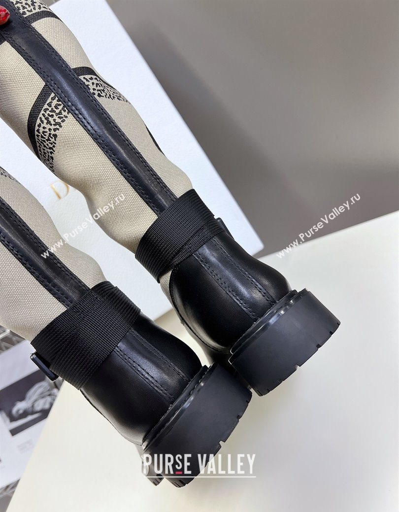 Dior D-Major Flat High Boots in Beige Miss Dior Print Fabric with Black Calfskin 2025 1029 (MD-251029014)