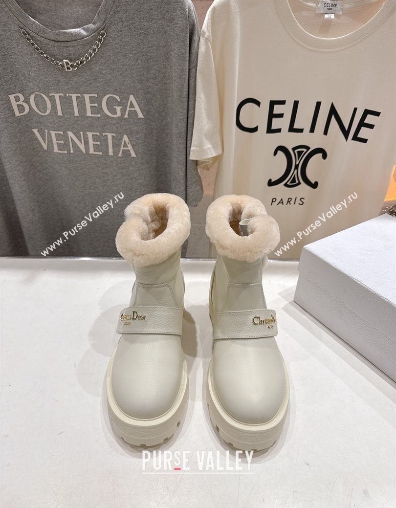 Dior DiorAlps D-Quest Ankle Boots in Grained Calfskin and Wool with Buckle Strap White 2025 1029 (MD-251029037)