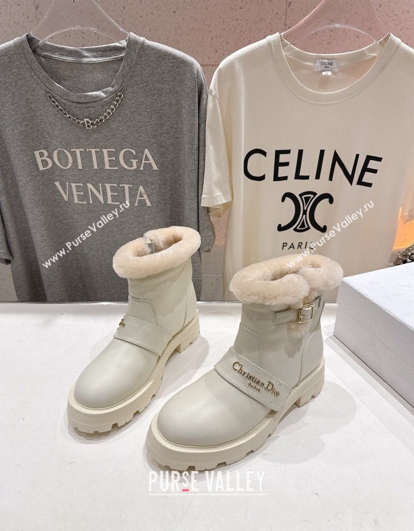 Dior DiorAlps D-Quest Ankle Boots in Grained Calfskin and Wool with Buckle Strap White 2025 1029 (MD-251029037)