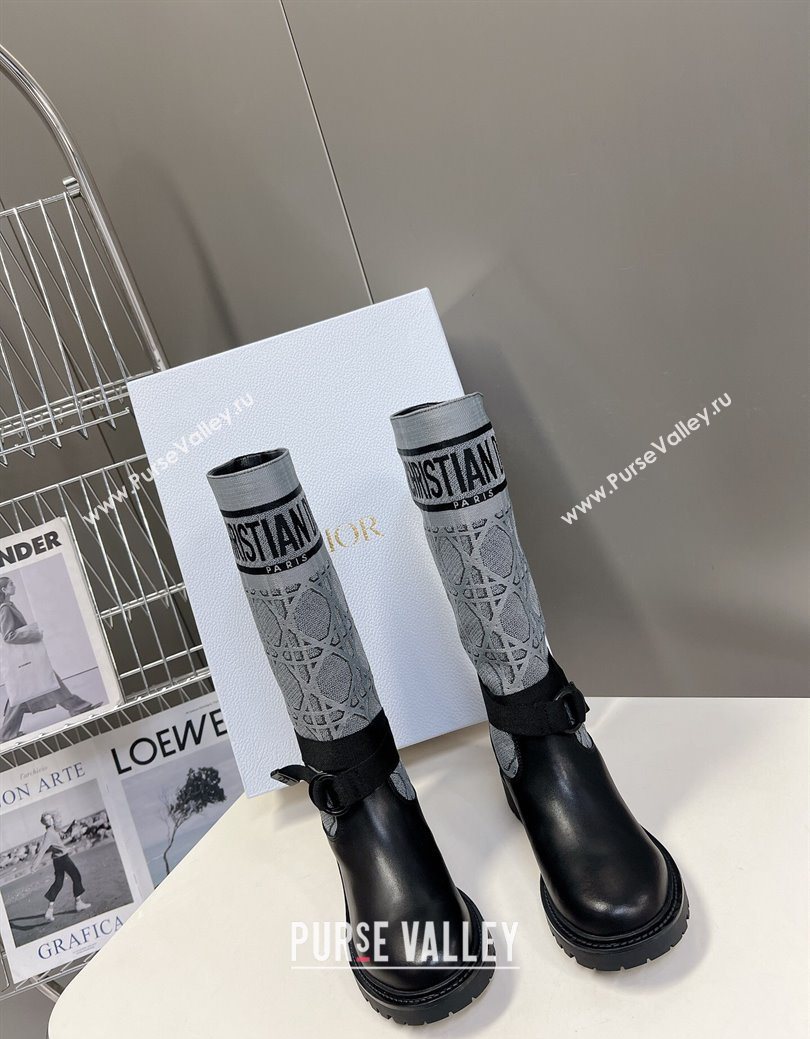 Dior D-Major Medium Boots in Grey Cannage Fabric and Black Calfskin 2025 D09021 (MD-251029025)