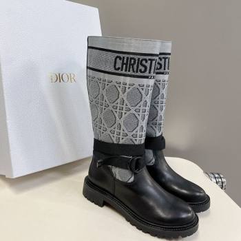 Dior D-Major Medium Boots in Grey Cannage Fabric and Black Calfskin 2025 D09021 (MD-251029025)